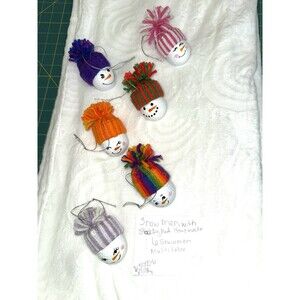 Christmas ornaments 6 snowman with hat handmade
